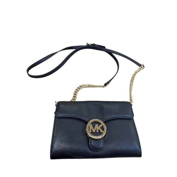 Michael Kors womens authentic Black Leather Saddle Crossbody Purse SKU8146 - Picture 1 of 16